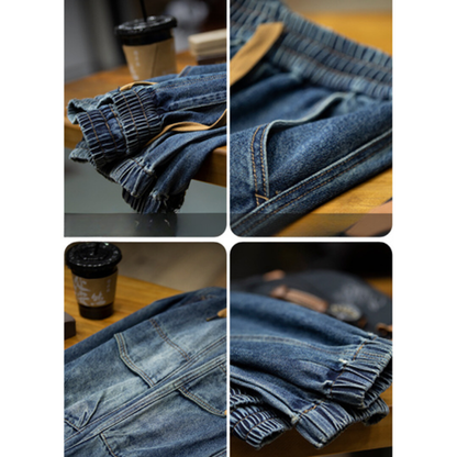 American washed denim jogger pants V0375