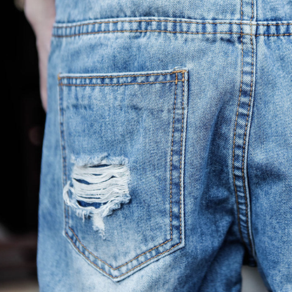Distressed finish Denim Jumpsuit V1005