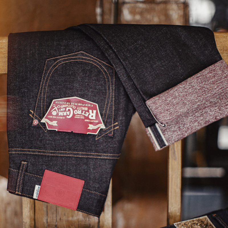 Vintage Red Raw Denim Jeans V1001