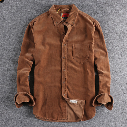 Retro Color Block Corduroy Shirt V0890