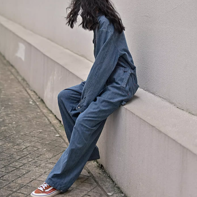 Retro Stretch Denim Jumpsuit V0620