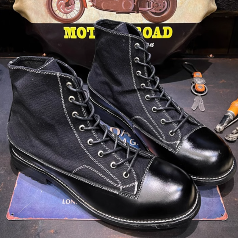 Lace-up high-top canvas boots V0214