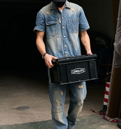 Stylish Distressed Denim Jumpsuit V1006