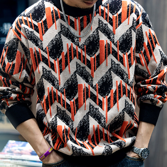 Loose Jacquard Knit Sweater V0878