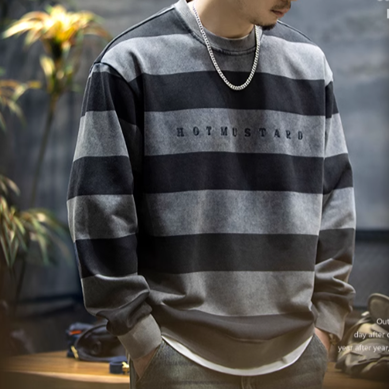 American retro striped sweatshirt V0206