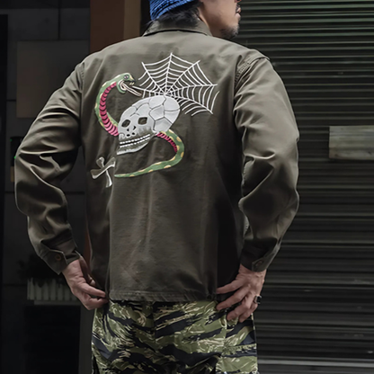 American retro snake skull embroidered jacket V0421