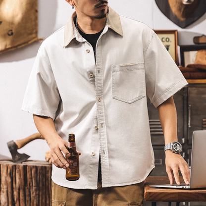 Distressed retro work shirt V0689