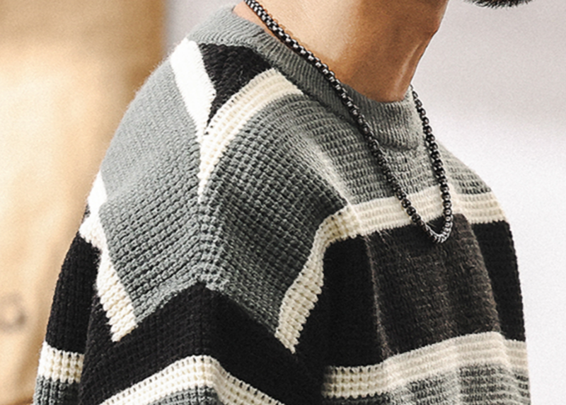 Heavyweight striped waffle knit V0344