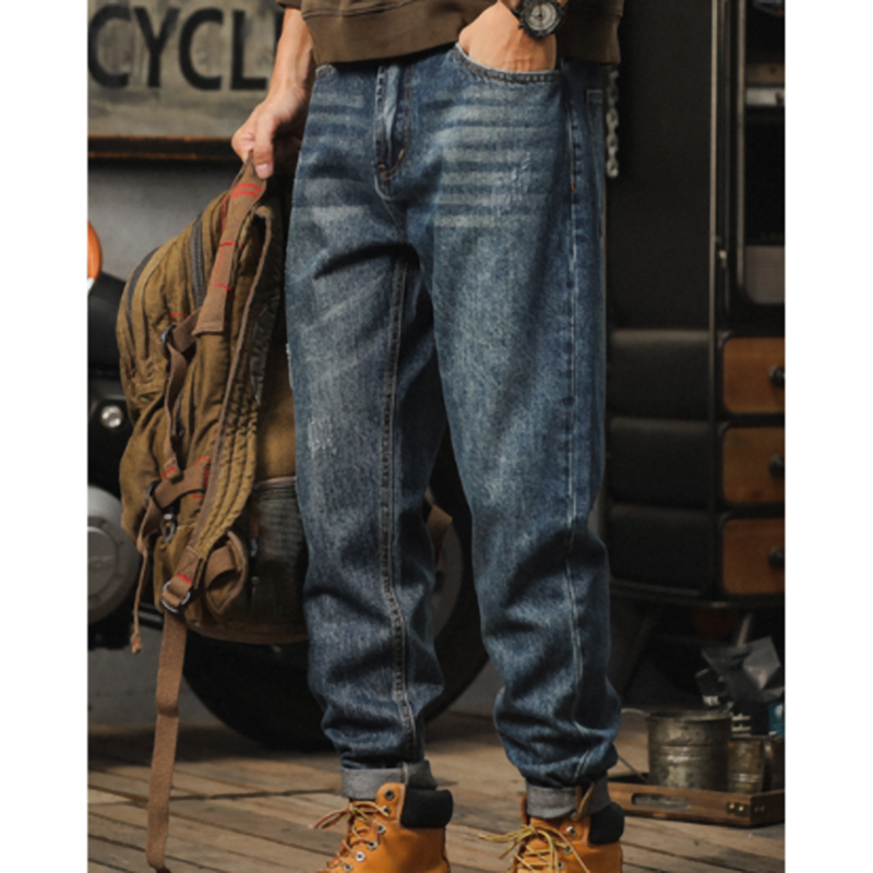 Retro Loose Distressed finish Jeans V0976