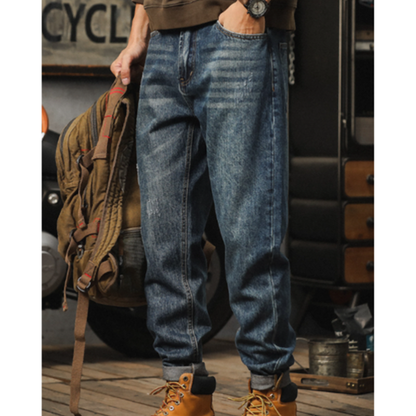 Retro Loose Distressed finish Jeans V0976
