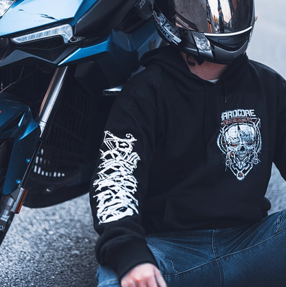 Hardcore skull print hoodie V0067