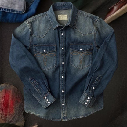 Washed denim western shirt V0199