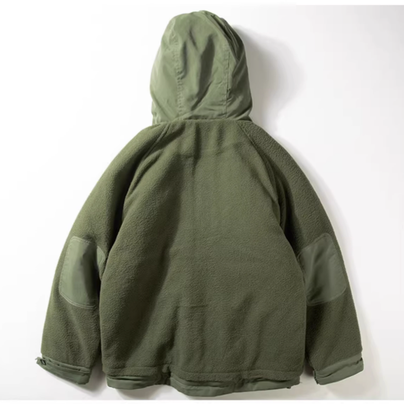 Multi-pocket hooded fleece jacket V0395