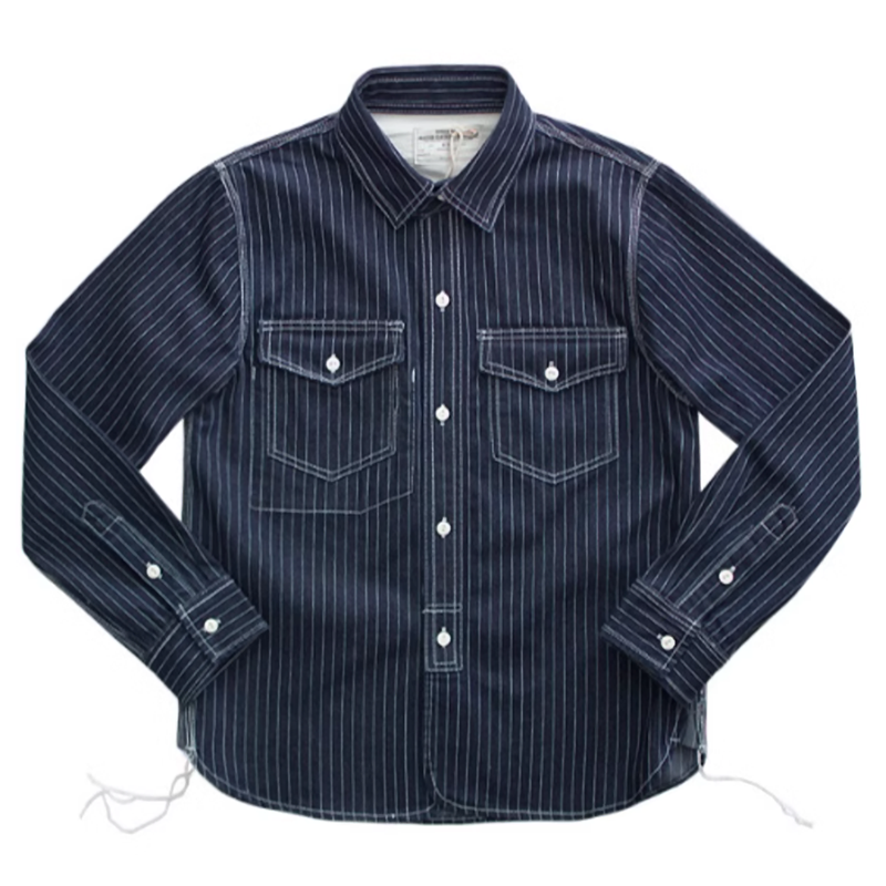 Heavyweight vintage denim striped shirt V0162