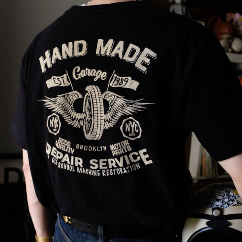 Retro Biker Crew-Neck T-Shirt V0994