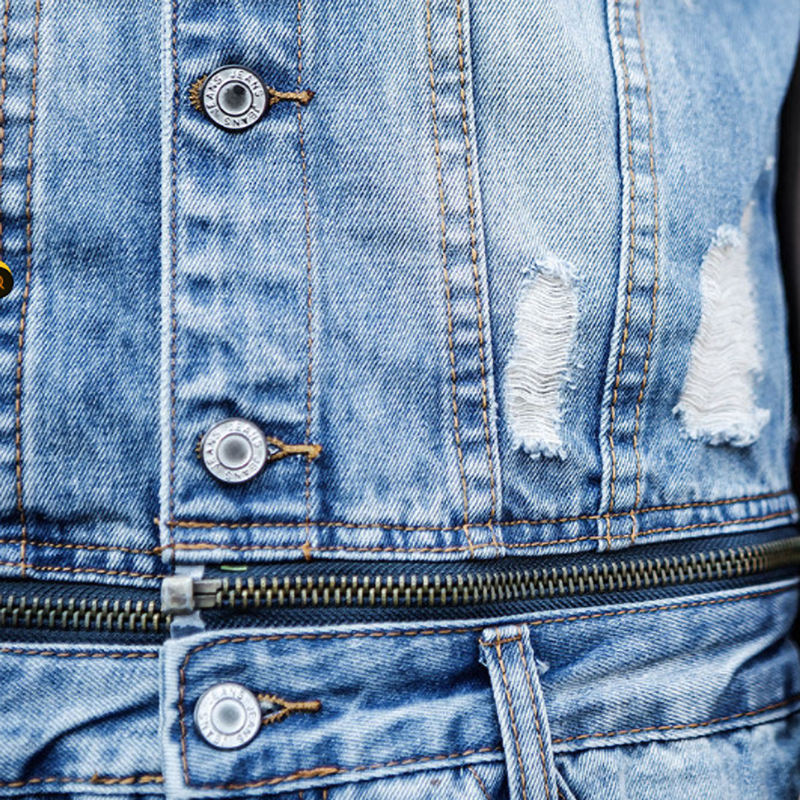 Distressed finish Denim Jumpsuit V1005