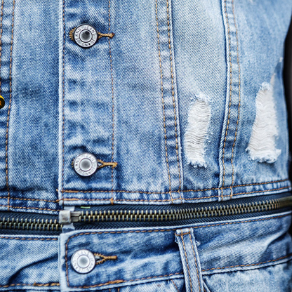Distressed finish Denim Jumpsuit V1005