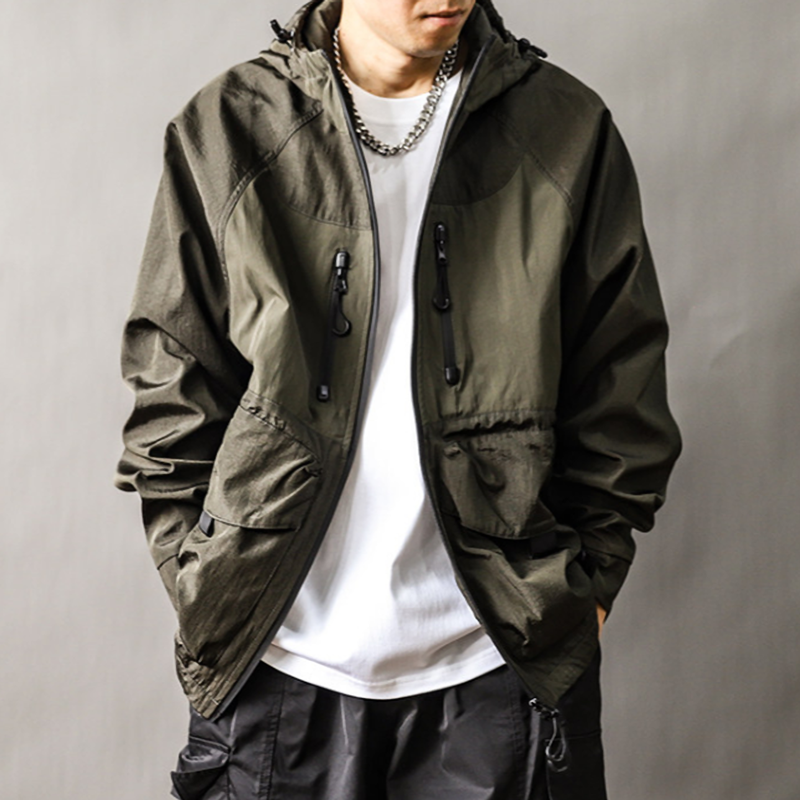 Color-Blocked Nylon Hooded Jacket V1052