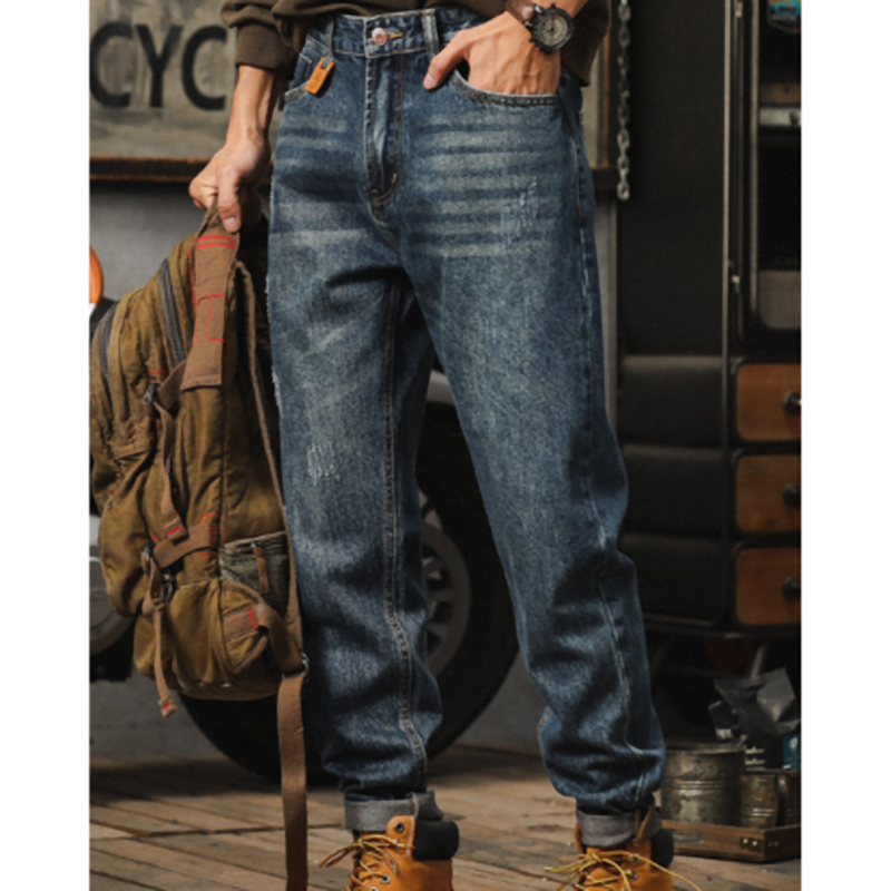 Retro Loose Distressed finish Jeans V0976