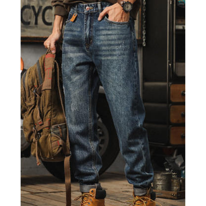 Retro Loose Distressed finish Jeans V0976