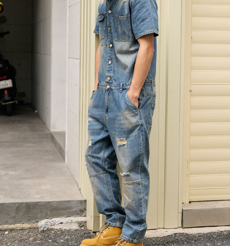 Stylish Distressed Denim Jumpsuit V1006