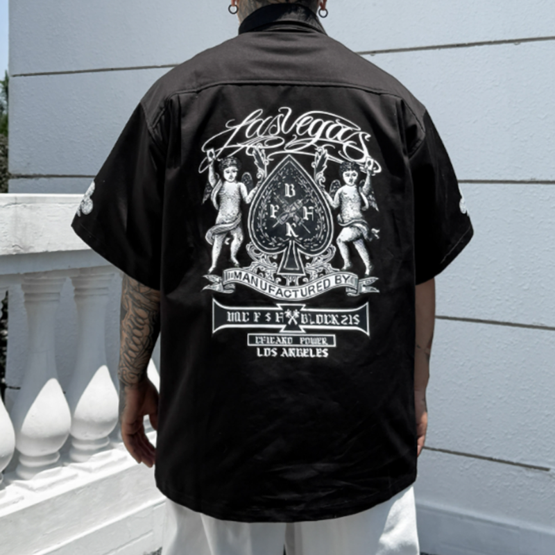 Poker Print Work Shirt V0987