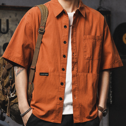 Retro Multi-Pocket Short-Sleeve Shirt V0968