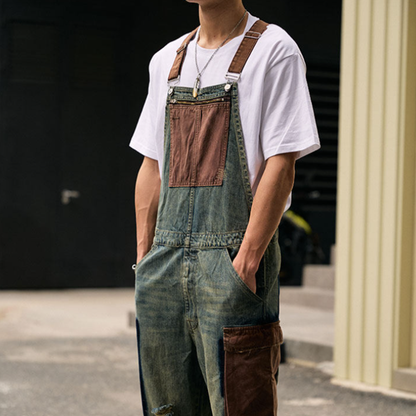 Vintage Straight-Leg Denim Overalls V1002