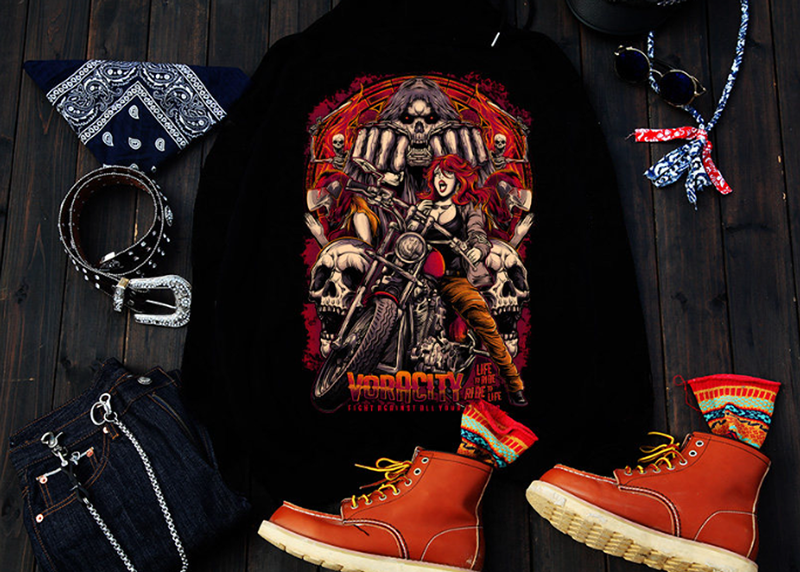 Biker Hoodie Sweatshirt V0913