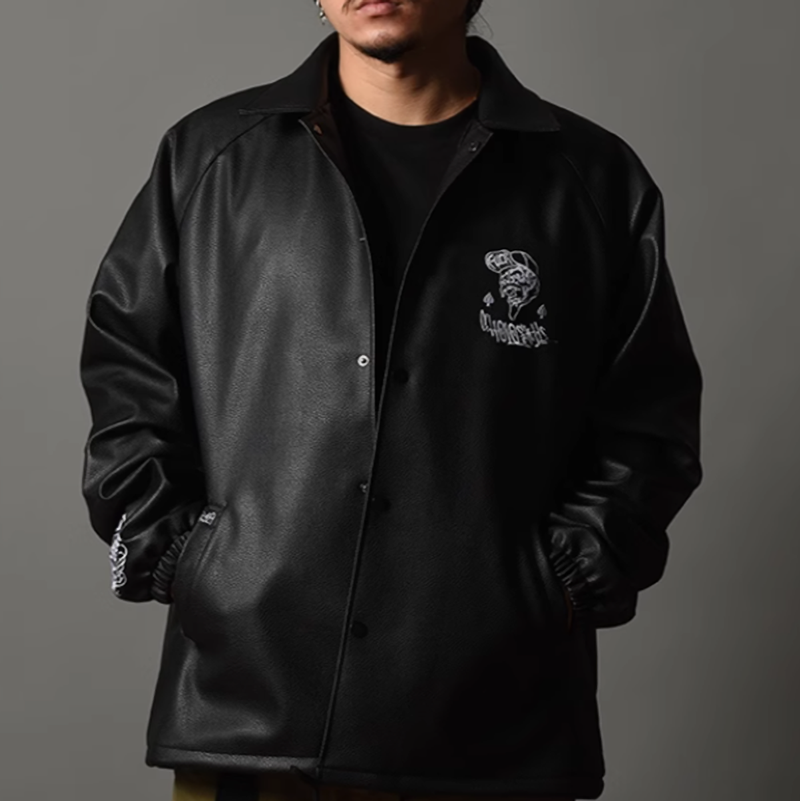 Leather jacket with skull embroidery V0096 – VELOCITY LABEL