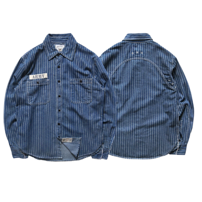 Washed striped denim work shirt V0672