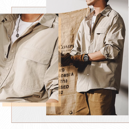 Irregular pocket work shirt V0112