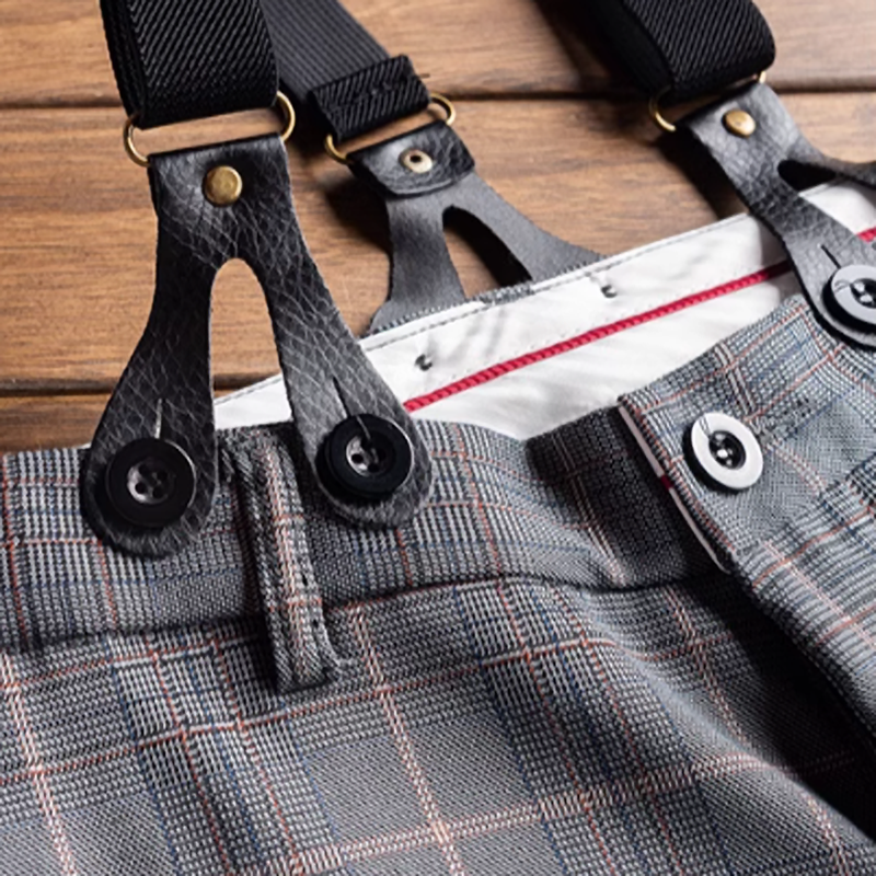 Checked pants with suspenders V0405