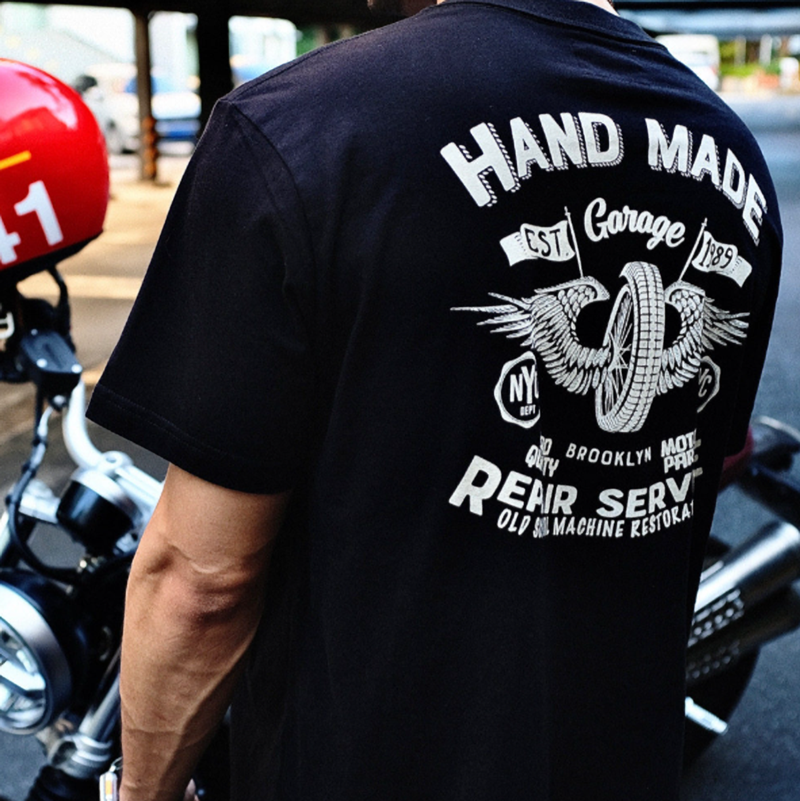 Retro Biker Crew-Neck T-Shirt V0994