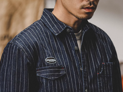 Striped denim work shirt V0051