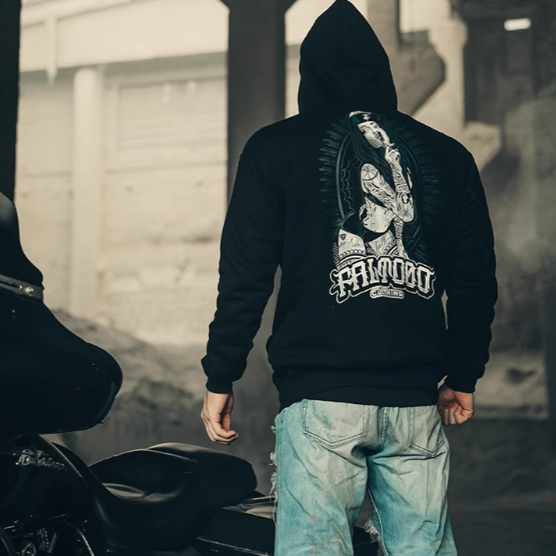 American biker zip-up hoodie V0061