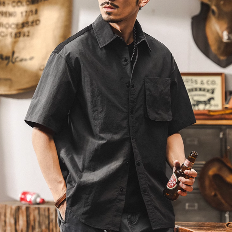 Retro Two-tone Work Shirt V0693