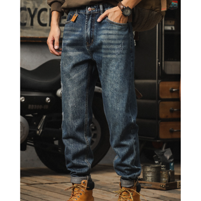 Retro Loose Distressed finish Jeans V0976