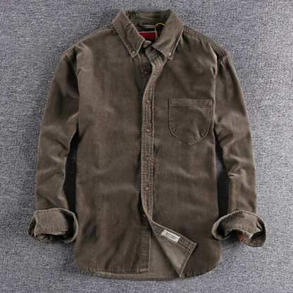 Retro Color Block Corduroy Shirt V0890