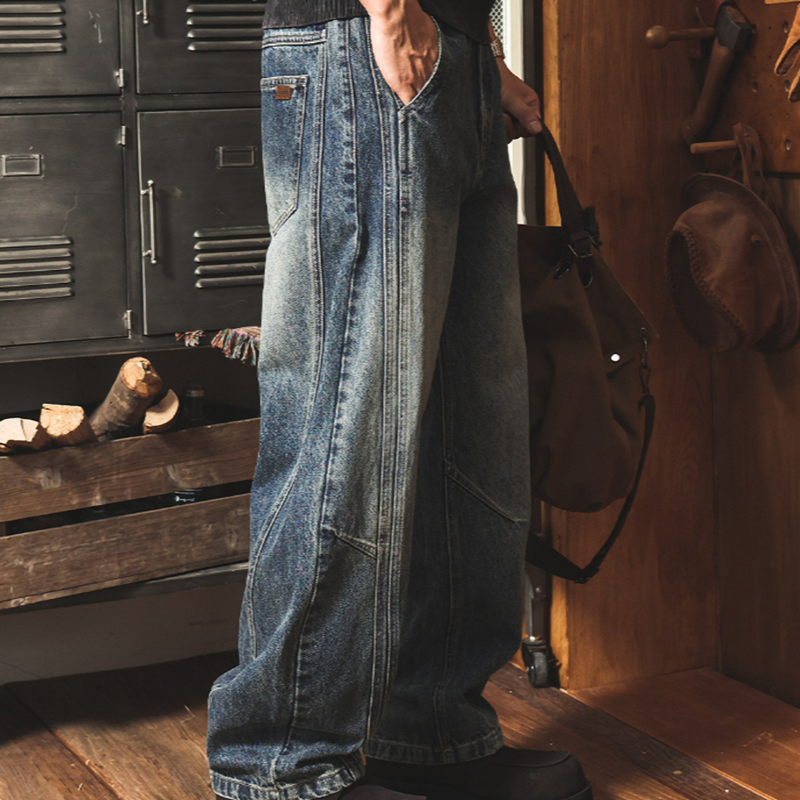 Retro Distressed Wide-Leg Jeans V1056
