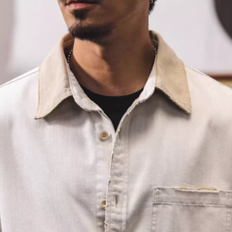 Distressed retro work shirt V0689