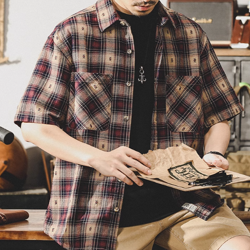 Retro Plaid Embroidered Shirt V0694