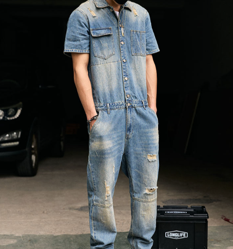 Stylish Distressed Denim Jumpsuit V1006