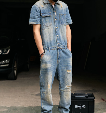 Stylish Distressed Denim Jumpsuit V1006