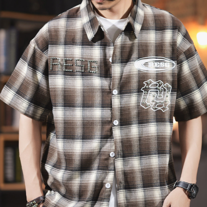 Edgy Checkered Short-Sleeve Shirt V0992