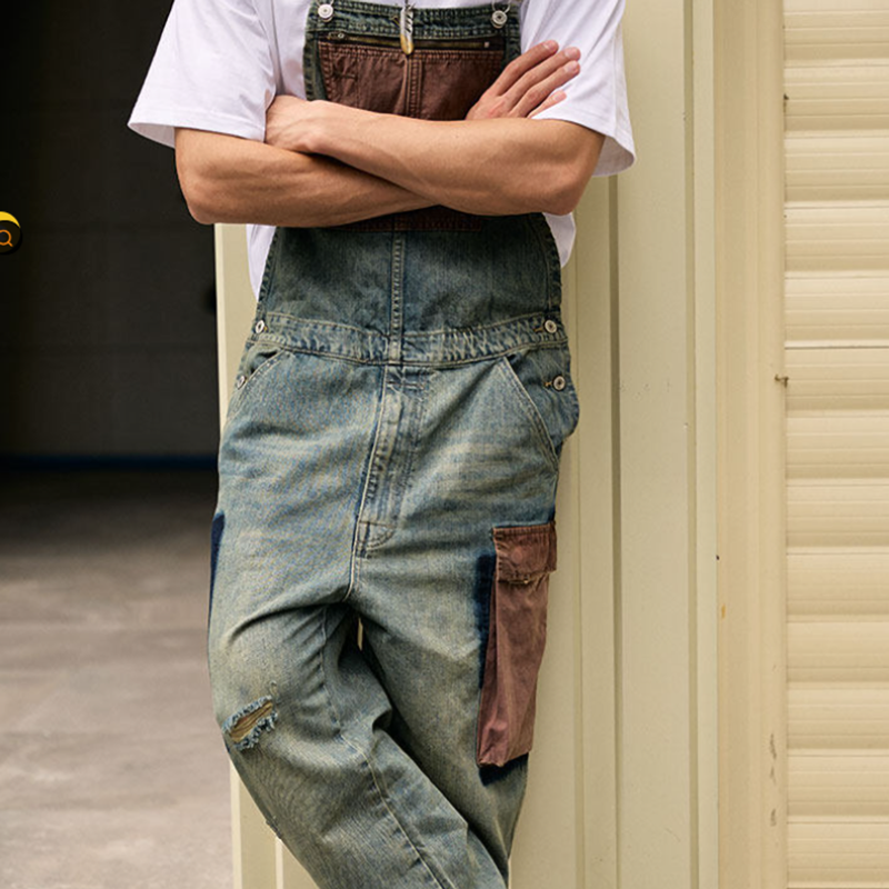 Vintage Straight-Leg Denim Overalls V1002
