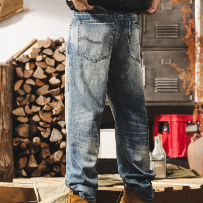 Distressed Slub Cotton Jeans V1058