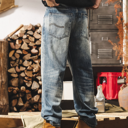 Distressed Slub Cotton Jeans V1058