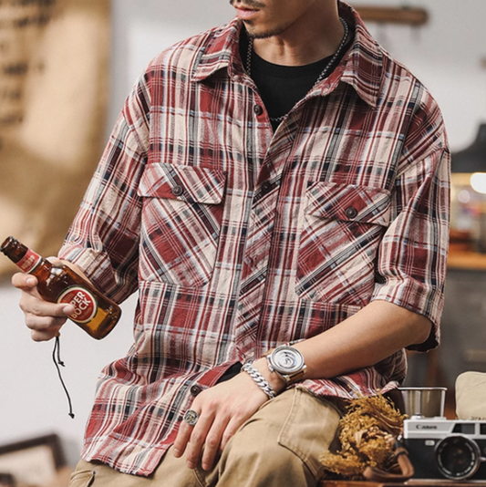 Retro Plaid Beach Shirt V0692