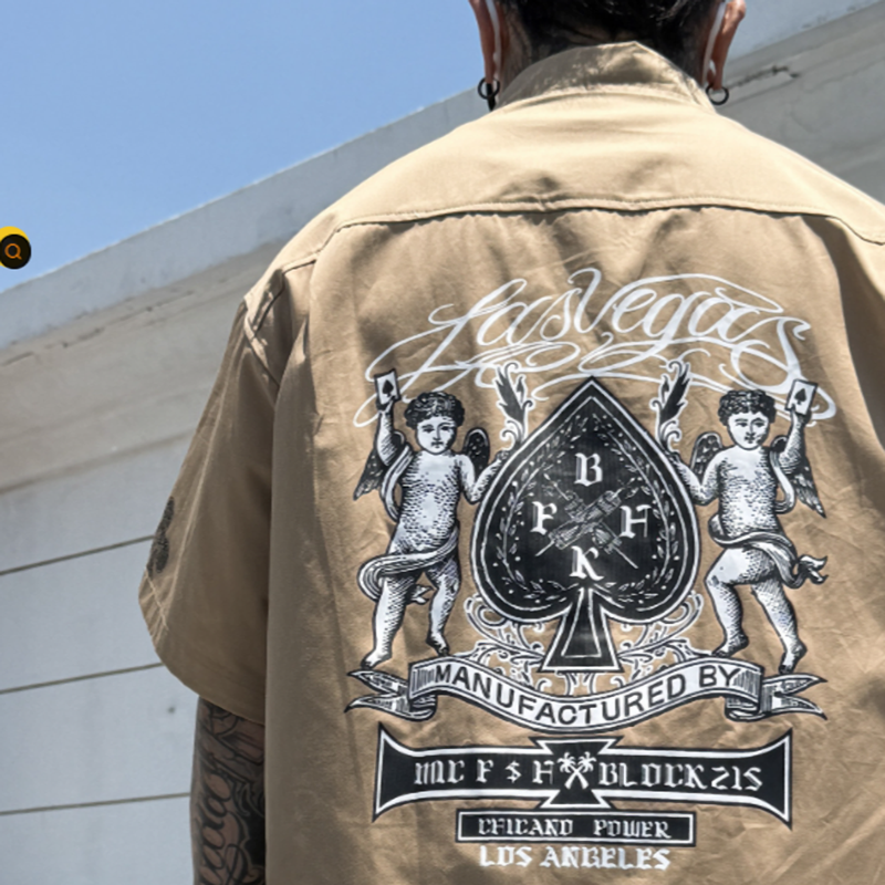 Poker Print Work Shirt V0987